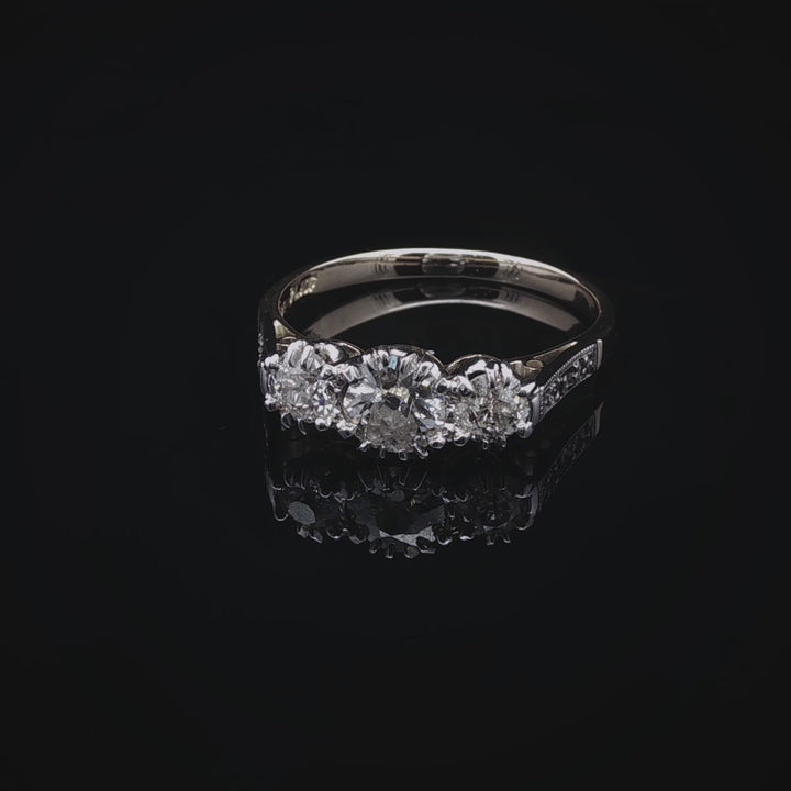 Vintage 18ct Gold and Platinum Three Stone Old Cut Diamond Ring, 1.00ct