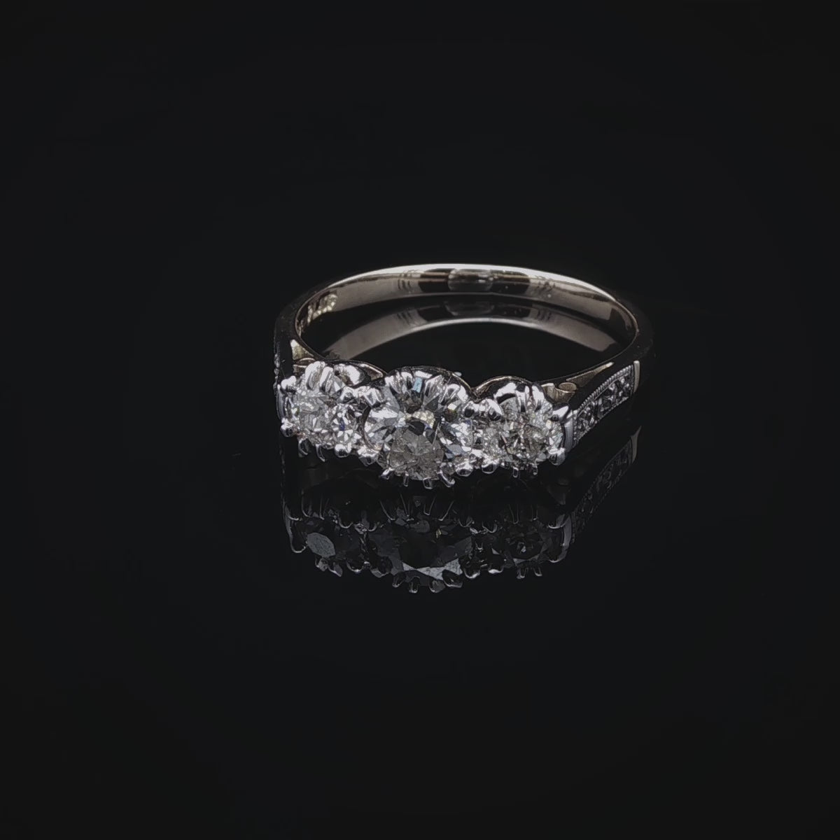 Vintage 18ct Gold and Platinum Three Stone Old Cut Diamond Ring, 1.00ct