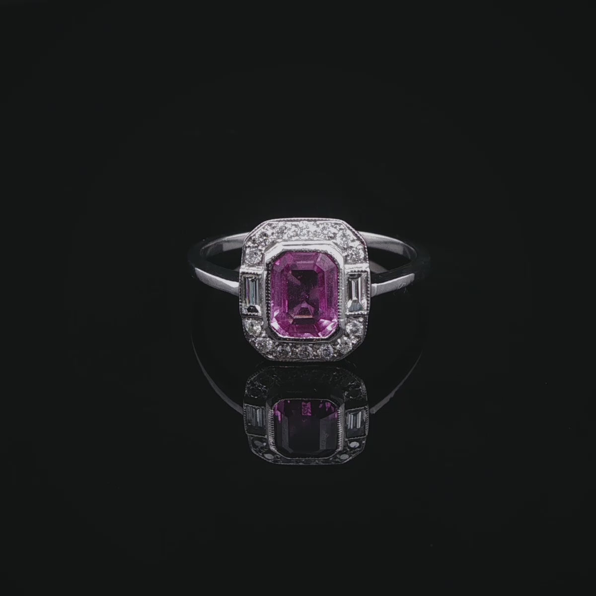 Vintage Platinum 1.29ct Pink Sapphire and Diamond Cluster Ring