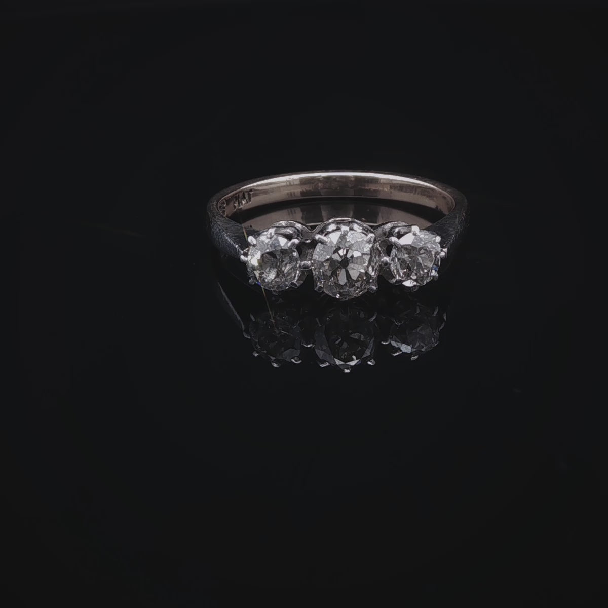Vintage 18ct Gold and Platinum Three Stone Old Cut Diamond Ring, 0.97ct