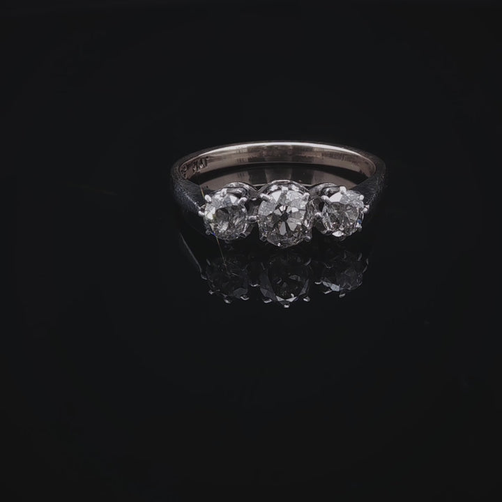 Vintage 18ct Gold and Platinum Three Stone Old Cut Diamond Ring, 0.97ct
