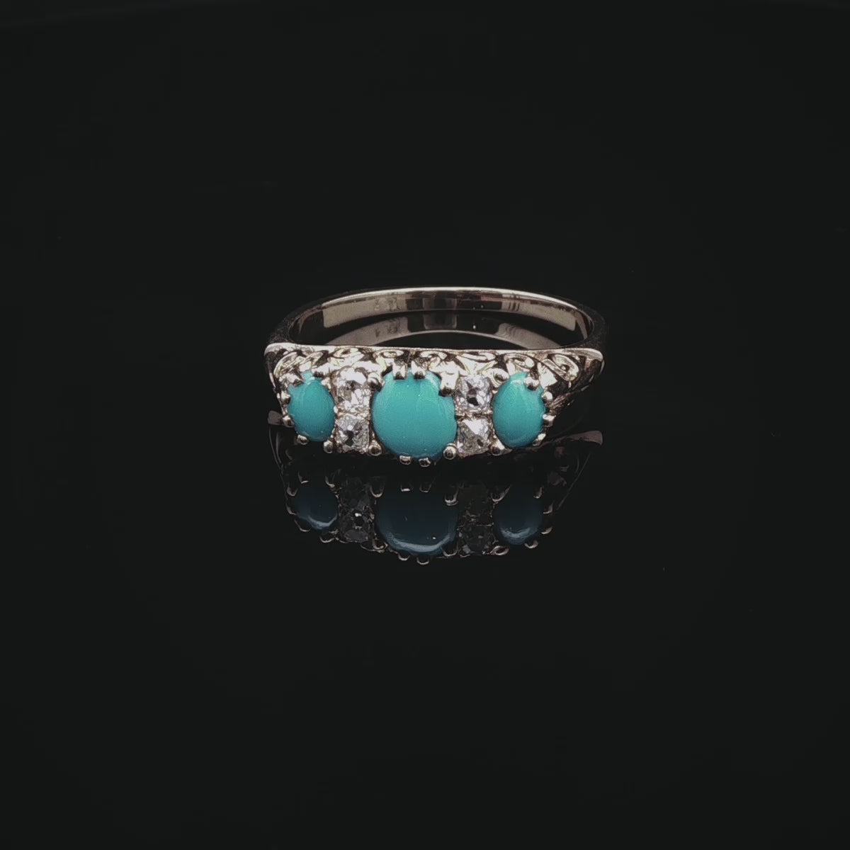 Antique Victorian 18ct Gold Turquoise and Old Cut Diamond Ring, Circa 1870