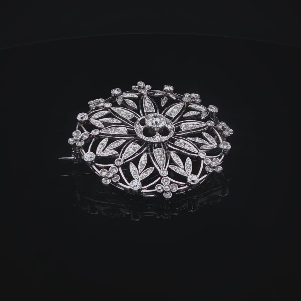 Antique Edwardian Platinum Diamond Floral Cluster Brooch, Circa 1915