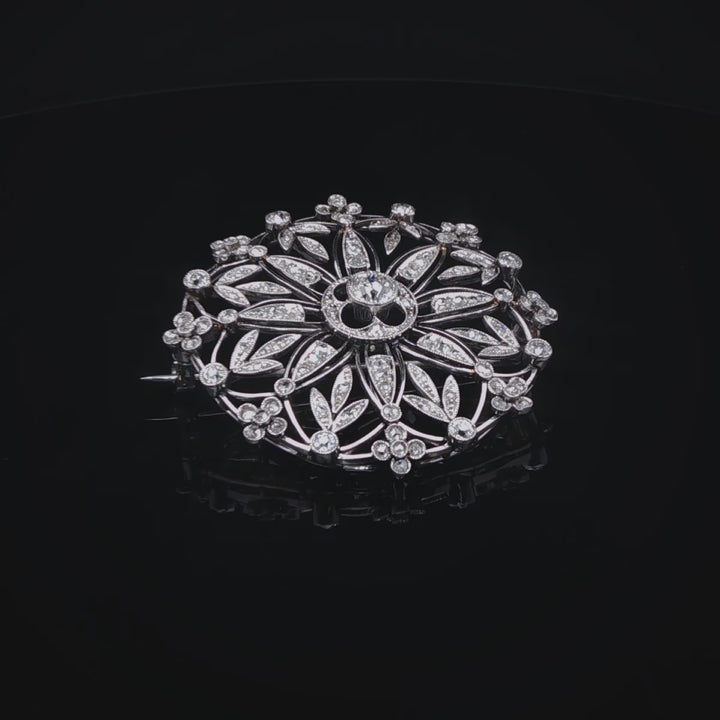 Antique Edwardian Platinum Diamond Floral Cluster Brooch, Circa 1915
