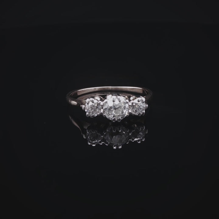 18ct Gold Three Stone Old Cut Diamond Ring, 0.50ct