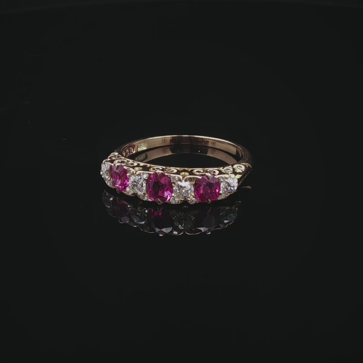 Antique Victorian 18ct Gold Seven Stone 0.50ct Ruby and Old Cut Diamond Ring, Circa 1870