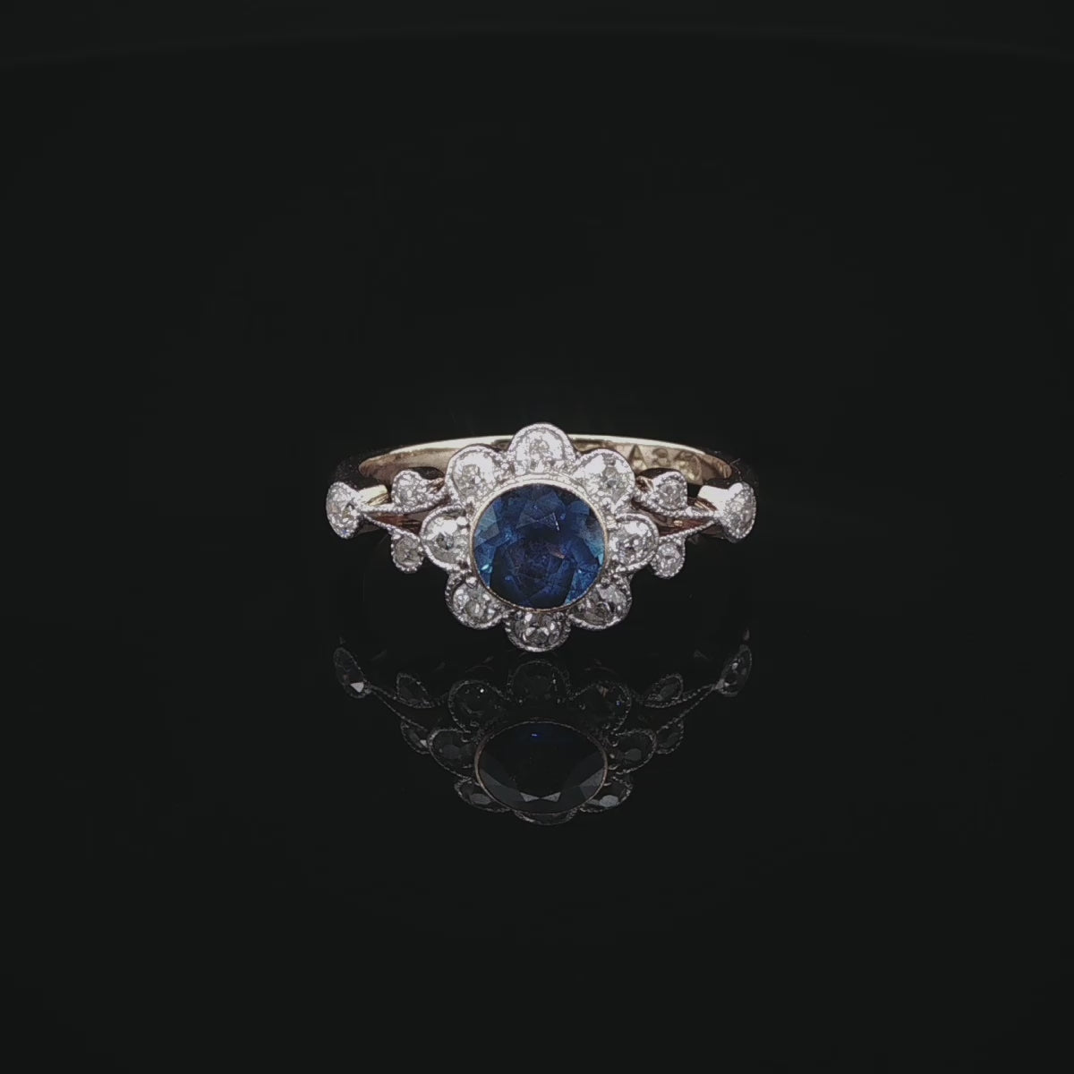 Antique Edwardian 18ct Gold 0.50ct Sapphire and 0.50ct Diamond Cluster Ring, Circa 1900