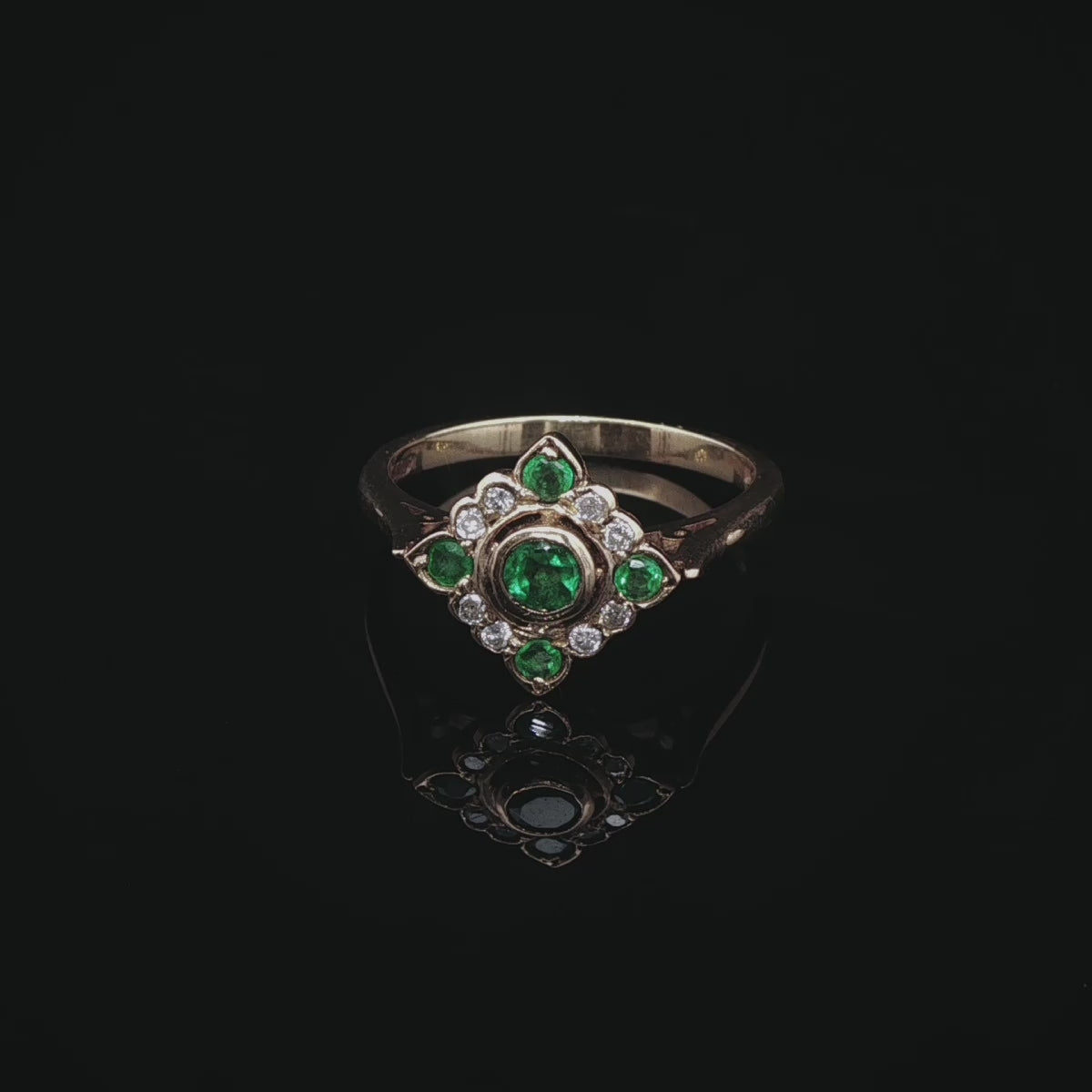 18ct Gold 0.30ct Emerald and Diamond Square Cluster Ring