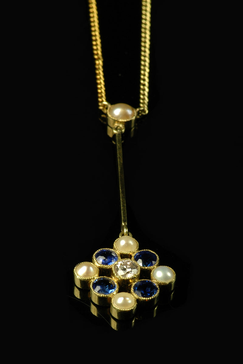 15ct Victorian Sapphire & Pearl Drop Necklace