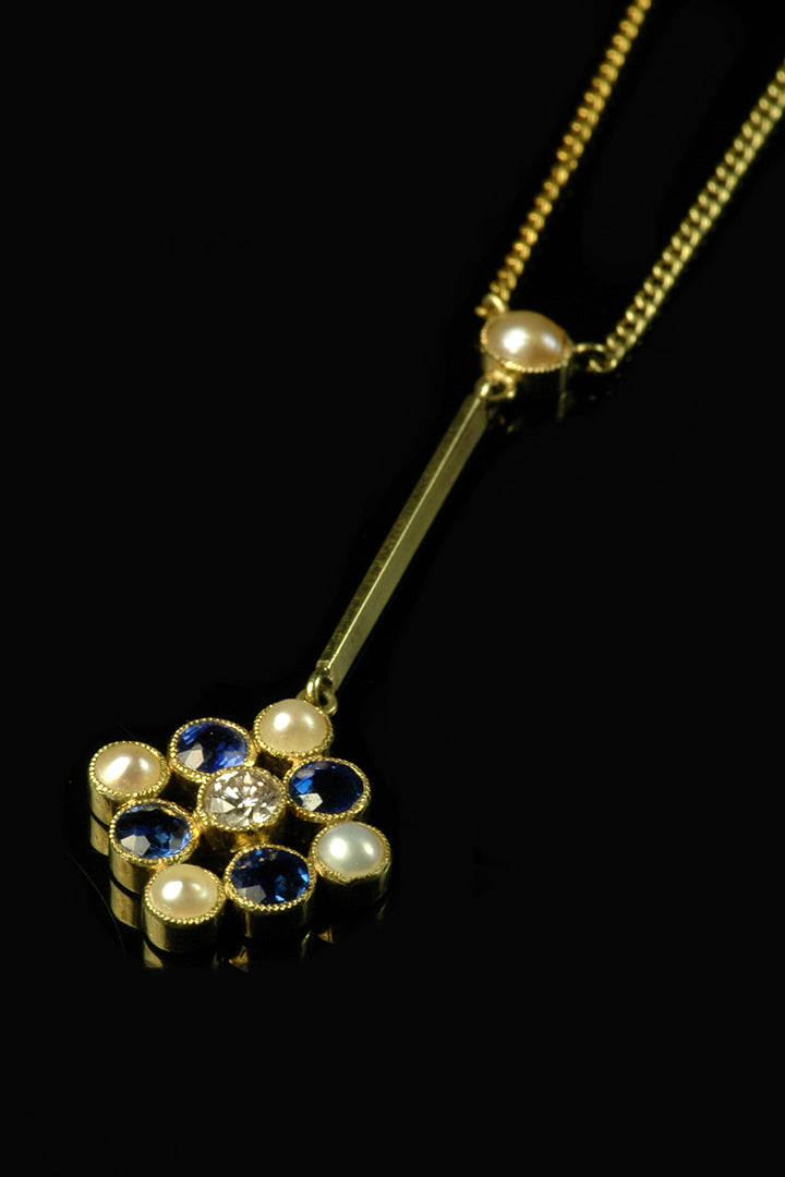 15ct Victorian Sapphire & Pearl Drop Necklace