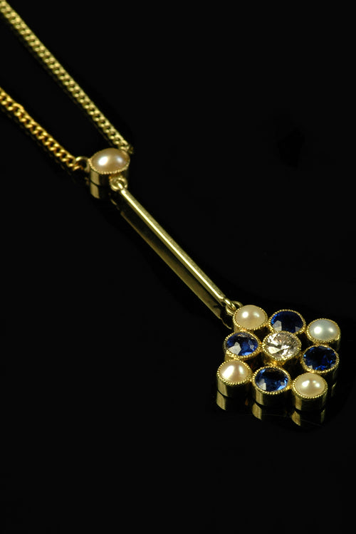 15ct Victorian Sapphire & Pearl Drop Necklace