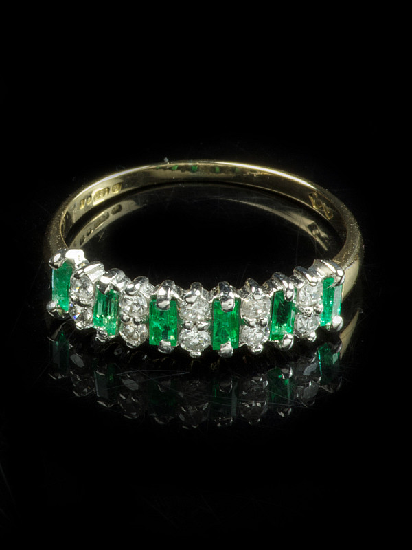 18ct Gold Emerald & Diamond Half Eternity Ring | Goodwins Antiques
