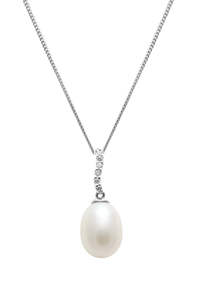 18ct Gold, White Teardrop Pearl & Diamond Necklace | Goodwins Antiques
